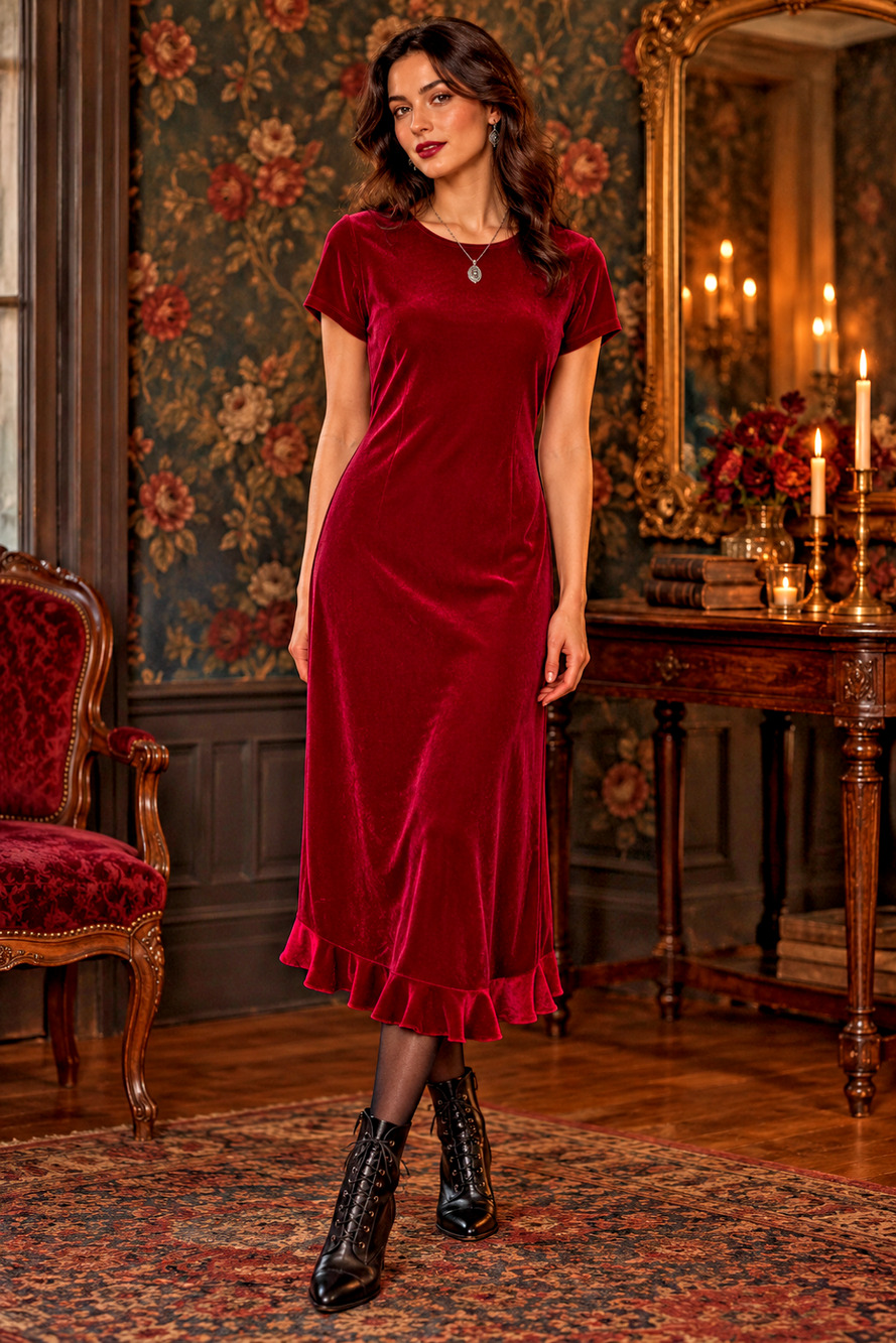 Vintage Red Velvet Y2K 90s My Michelle Dark Romantic Maxi Dress Small